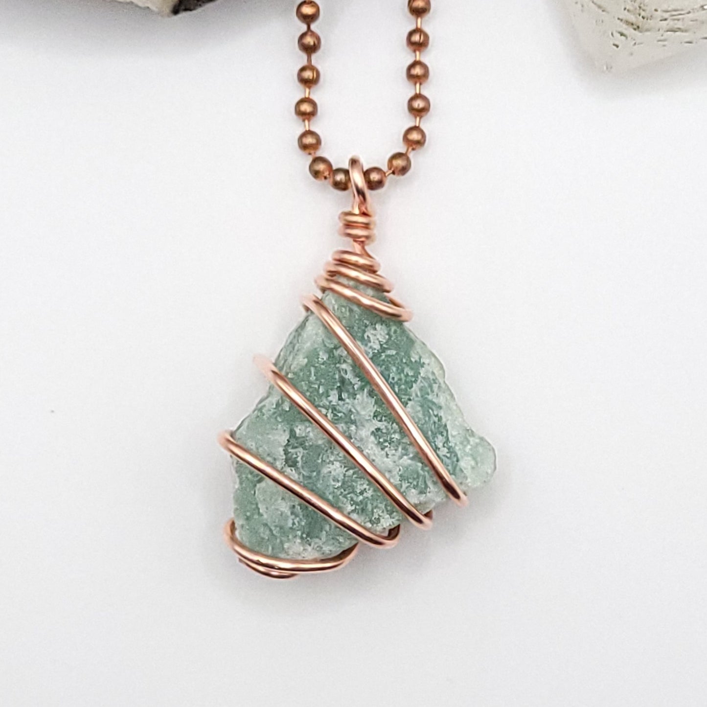 Raw Green Aventurine Crystal Necklace in Copper