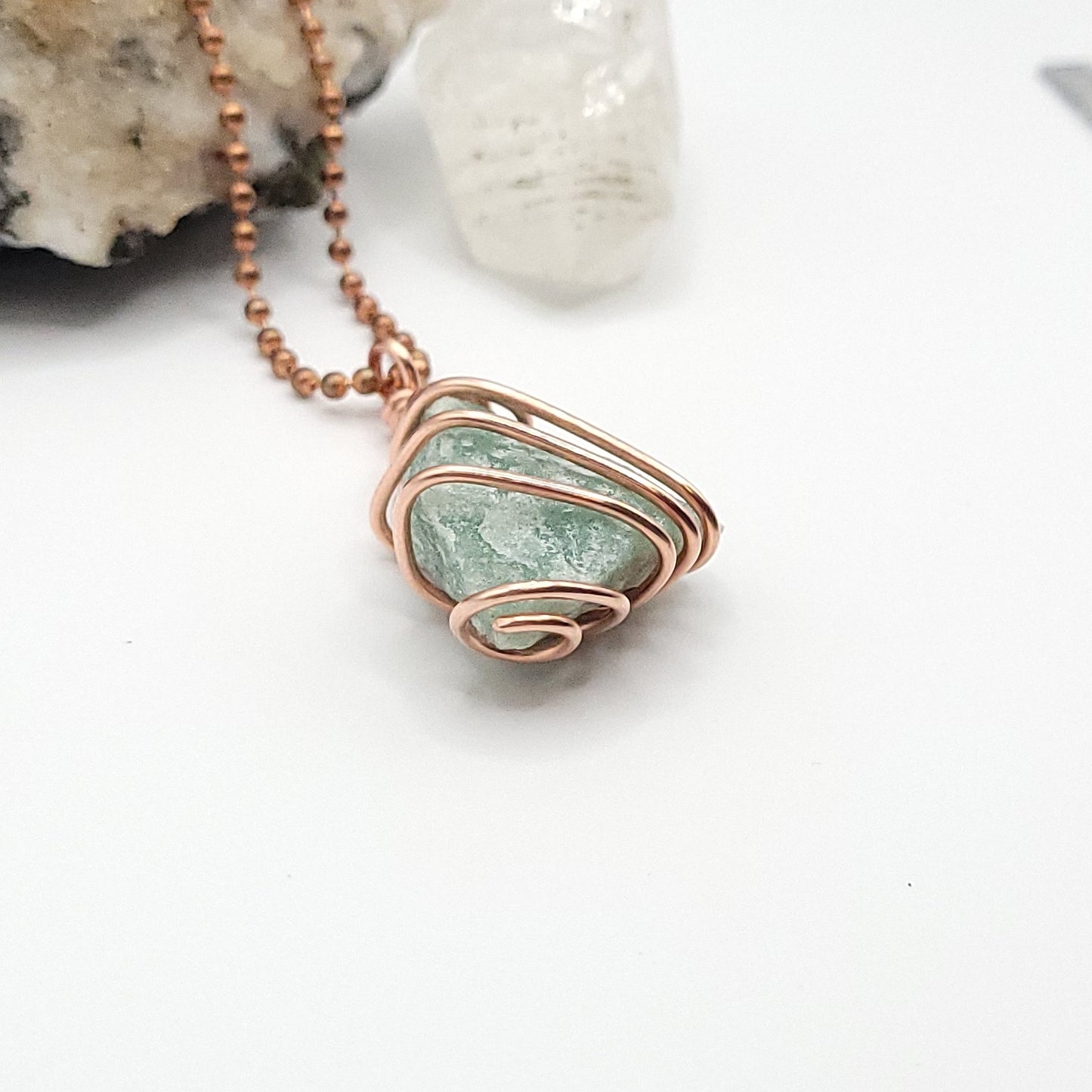 Raw Green Aventurine Crystal Necklace in Copper