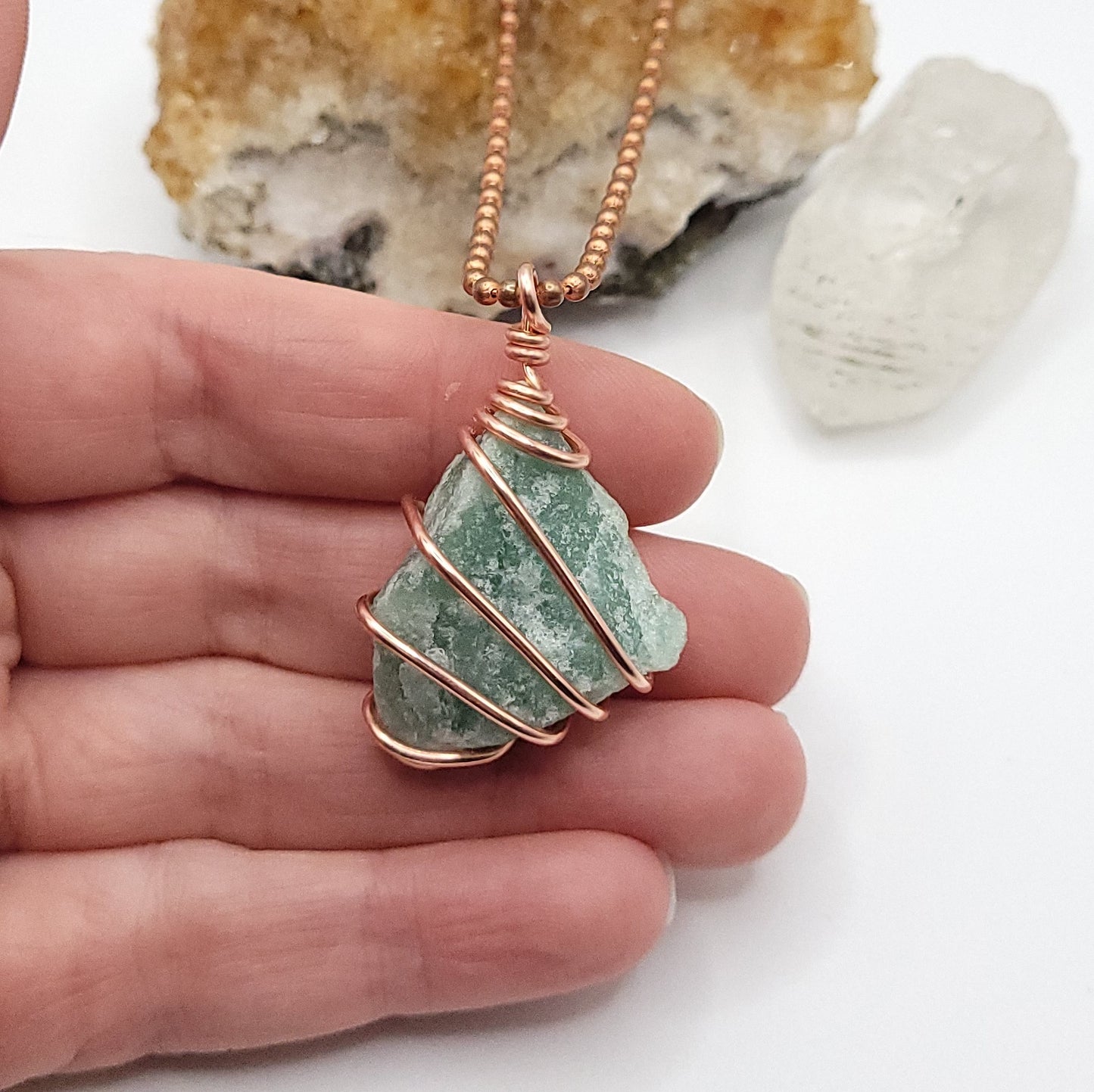Raw Green Aventurine Crystal Necklace in Copper