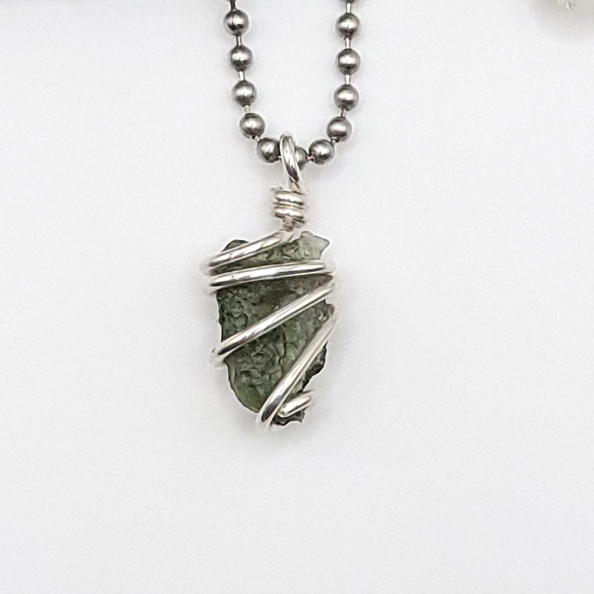 Raw Moldavite Crystal Necklace in Silver