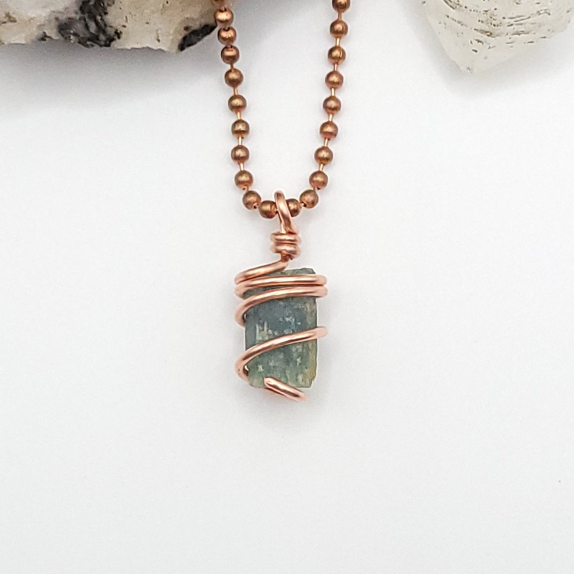 Raw Aquamarine Crystal Necklace in Copper