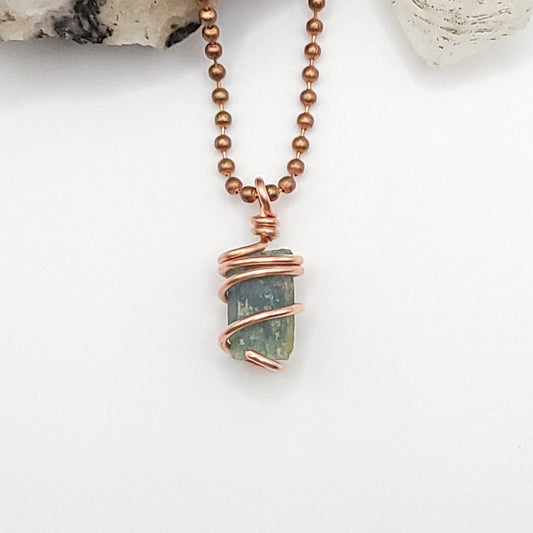 Raw Aquamarine Crystal Necklace in Copper