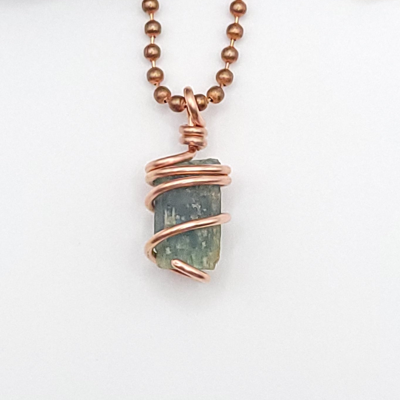 Raw Aquamarine Crystal Necklace in Copper, close up
