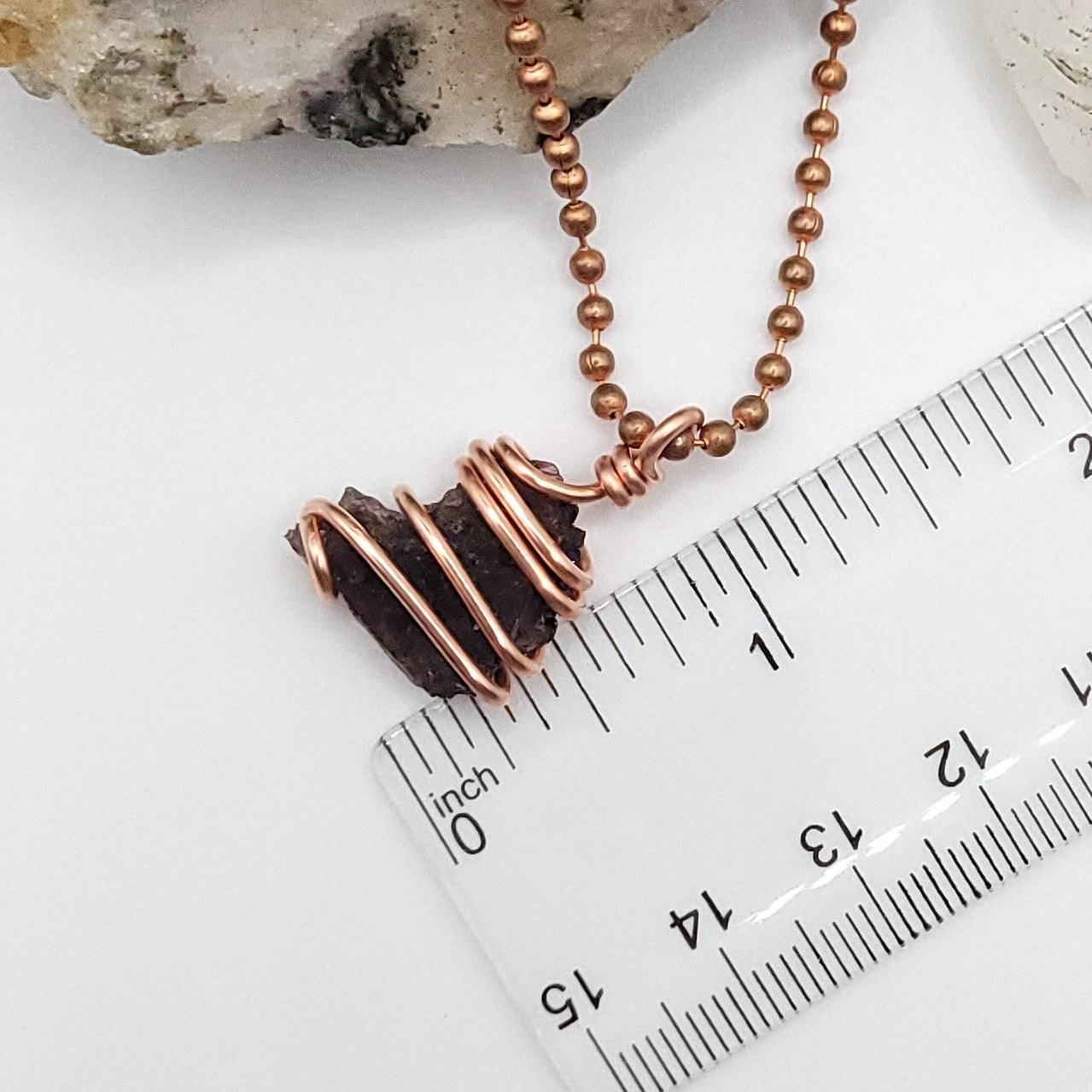 Raw Axinite Crystal Necklace in Copper, measurement