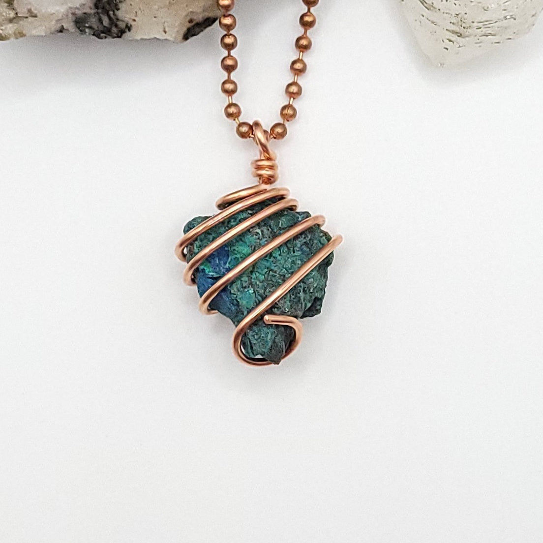 Raw Shattuckite Crystal Necklace in Copper
