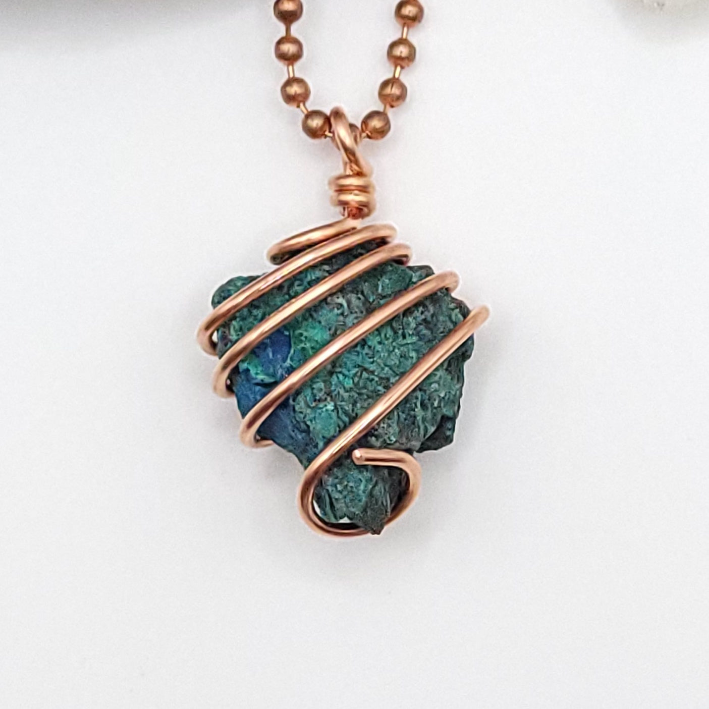 Raw Shattuckite Crystal Necklace in Copper