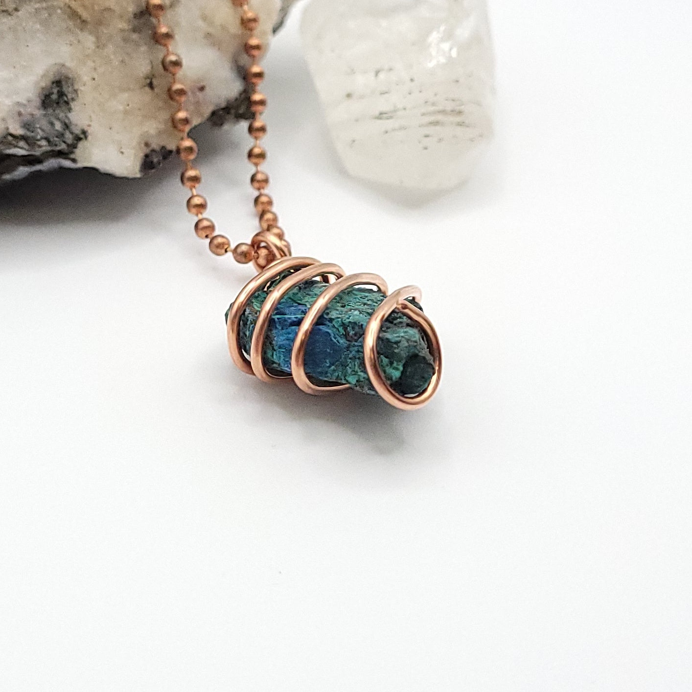 Raw Shattuckite Crystal Necklace in Copper