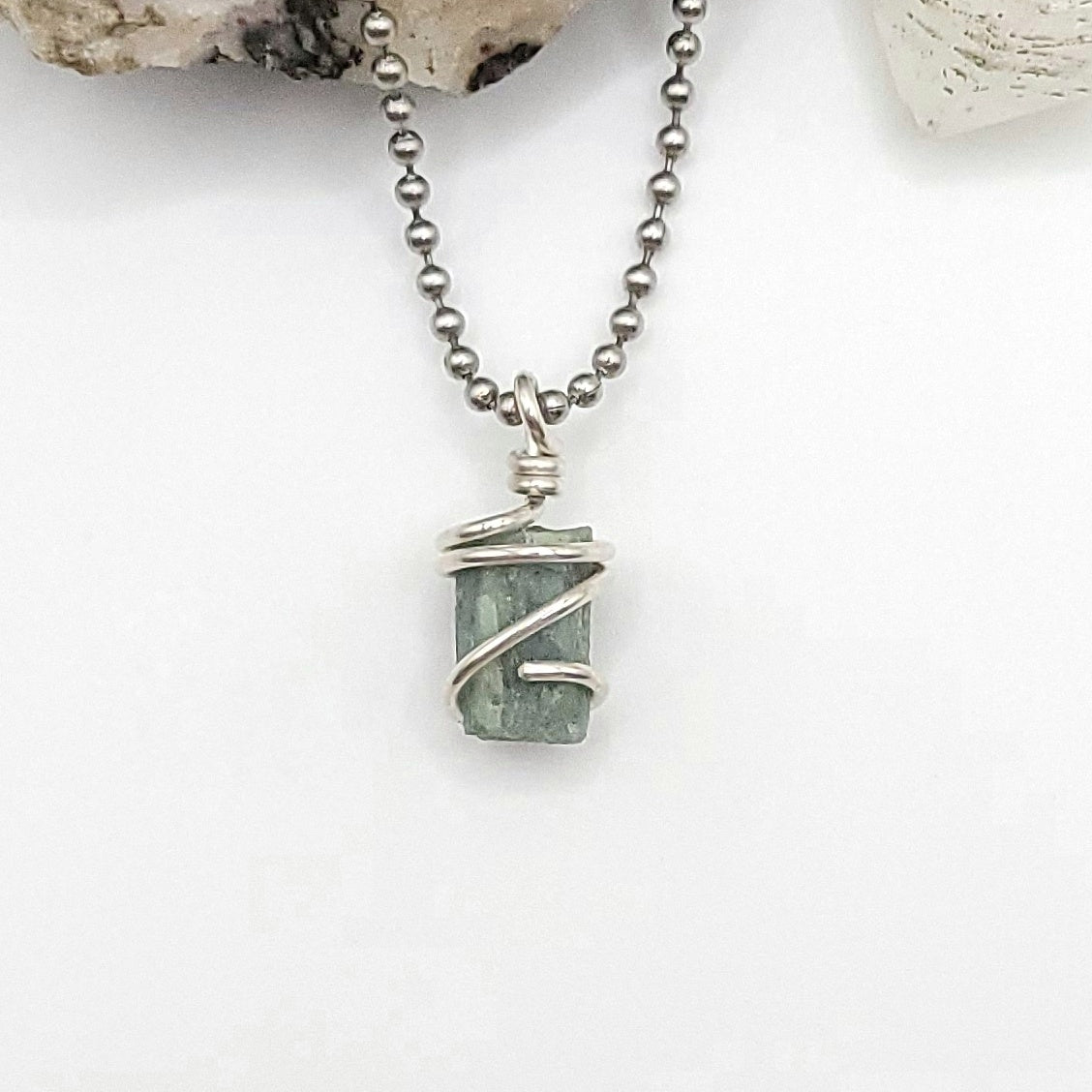 Raw Aquamarine Crystal Necklace in Silver