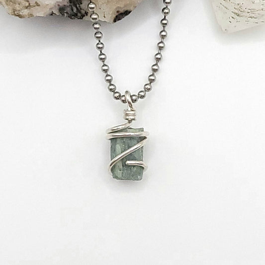 Raw Aquamarine Crystal Necklace in Silver