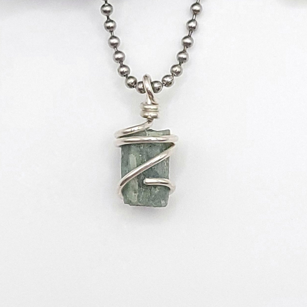 Raw Aquamarine Crystal Necklace in Silver, close up