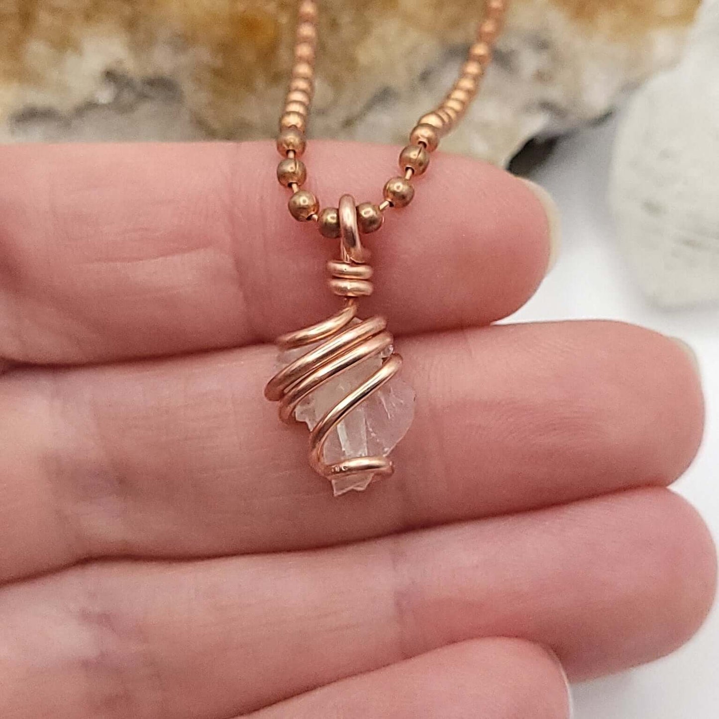 Copper phenakite pendant necklace