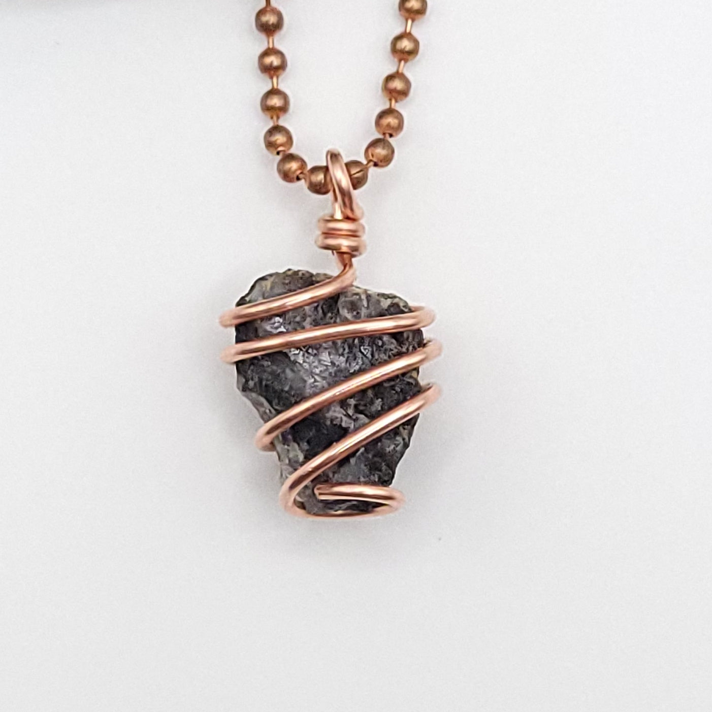 Raw Mystic Merlinite Crystal Necklace in Copper, close up