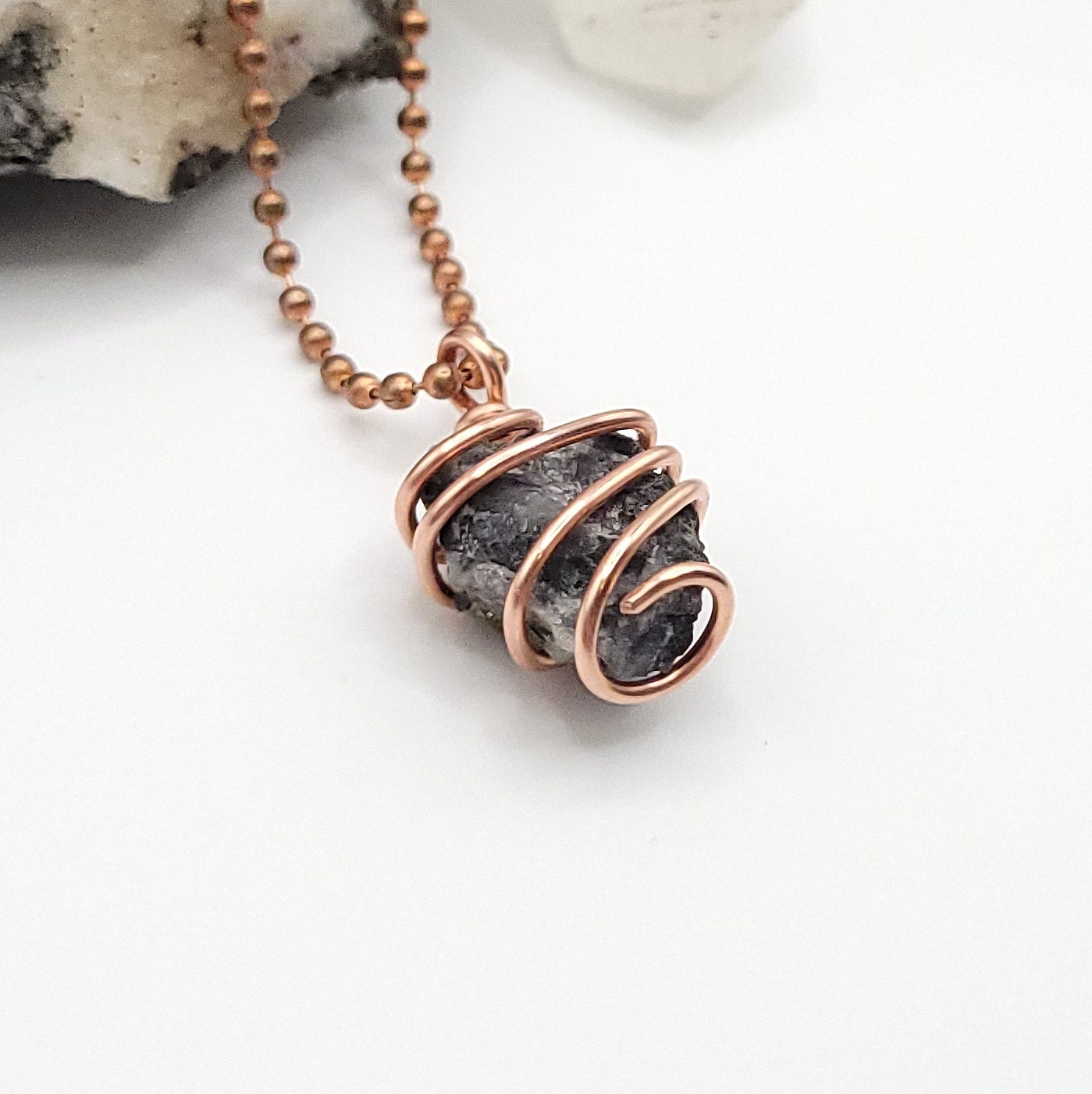 Raw Mystic Merlinite Crystal Necklace in Copper, side view