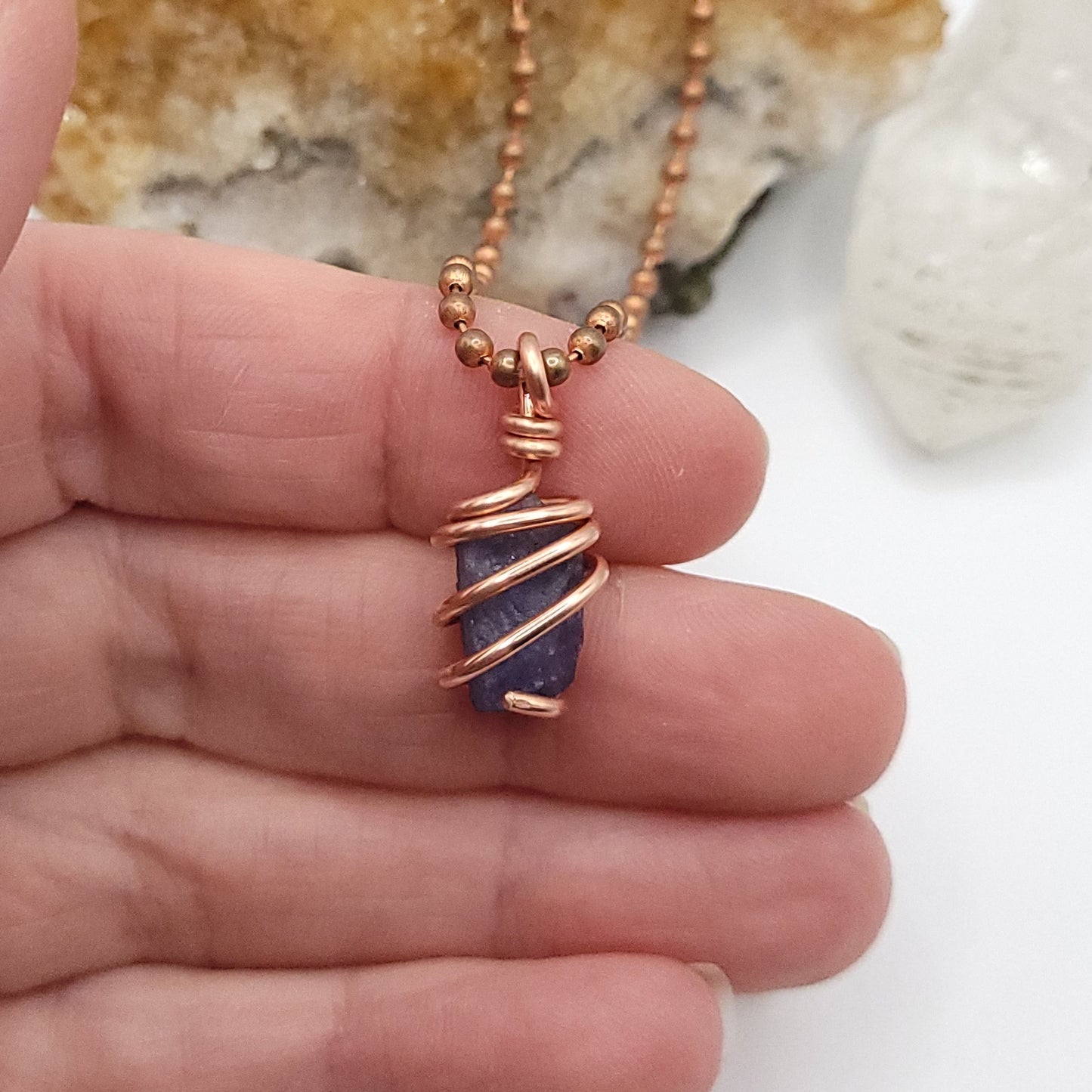 Raw Tanzanite Crystal Necklace in Copper