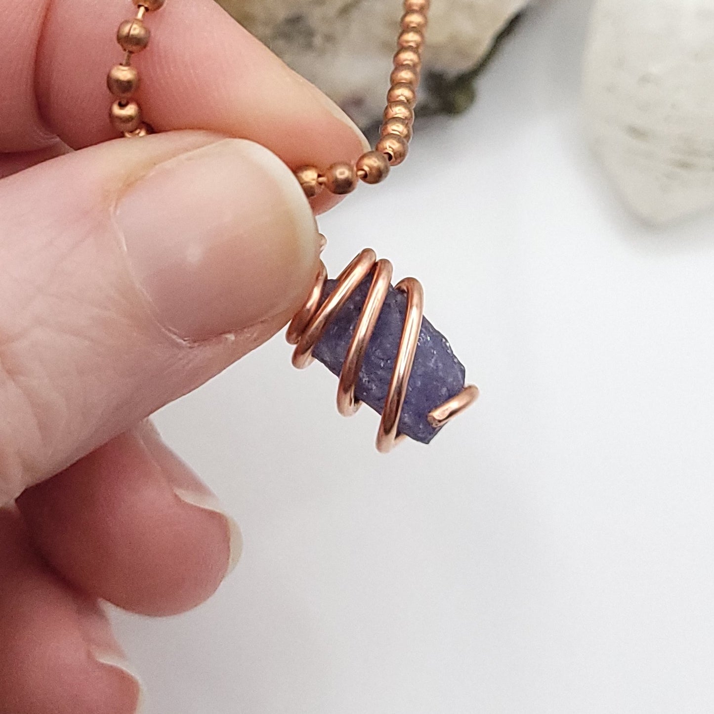 Raw Tanzanite Crystal Necklace in Copper