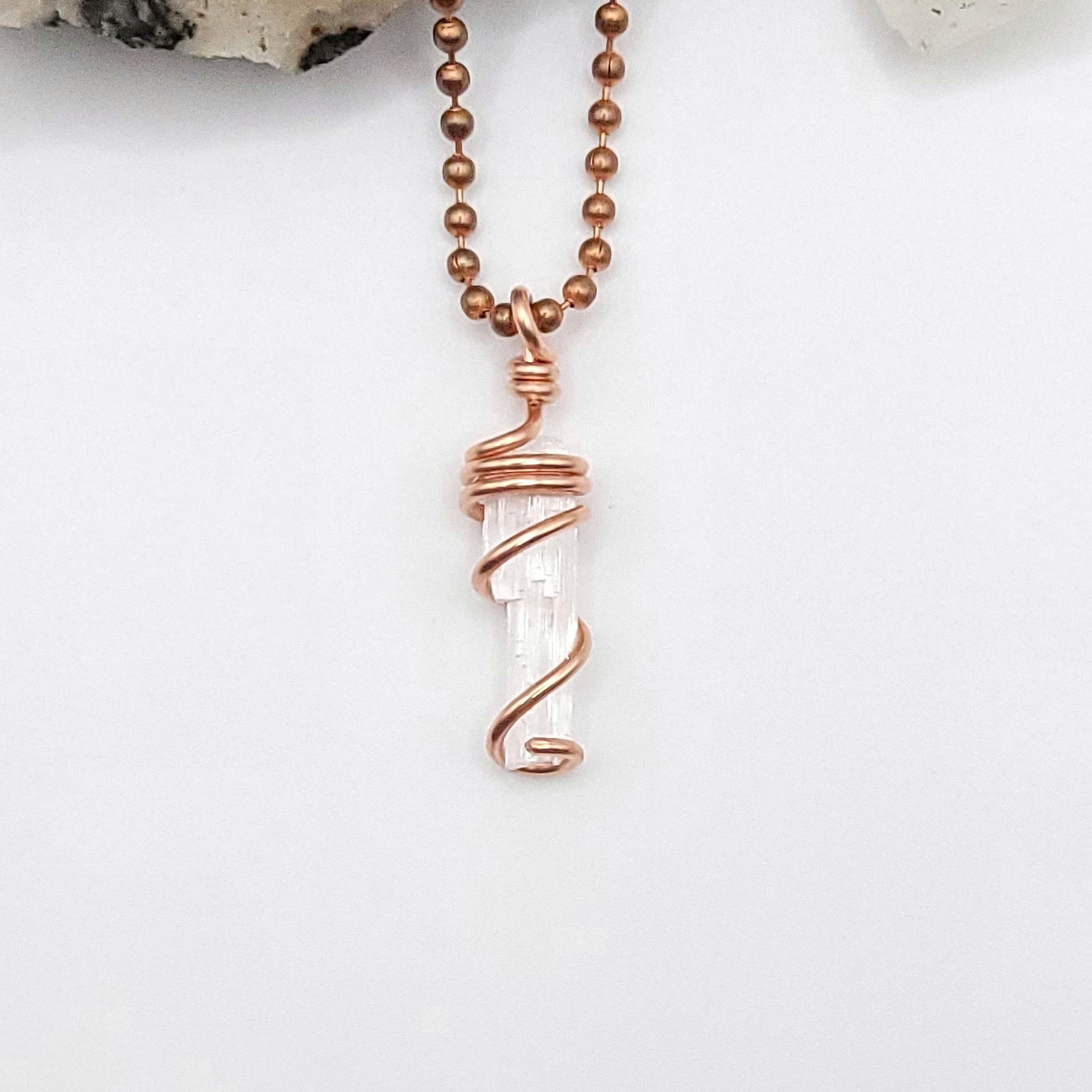 Raw Selenite Crystal Necklace in Copper Wire