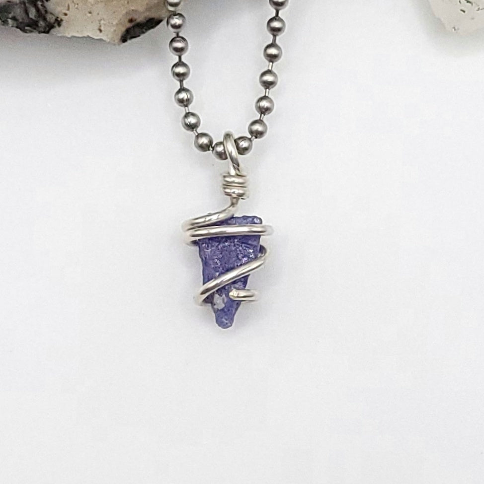 Raw Tanzanite Crystal Necklace in Silver