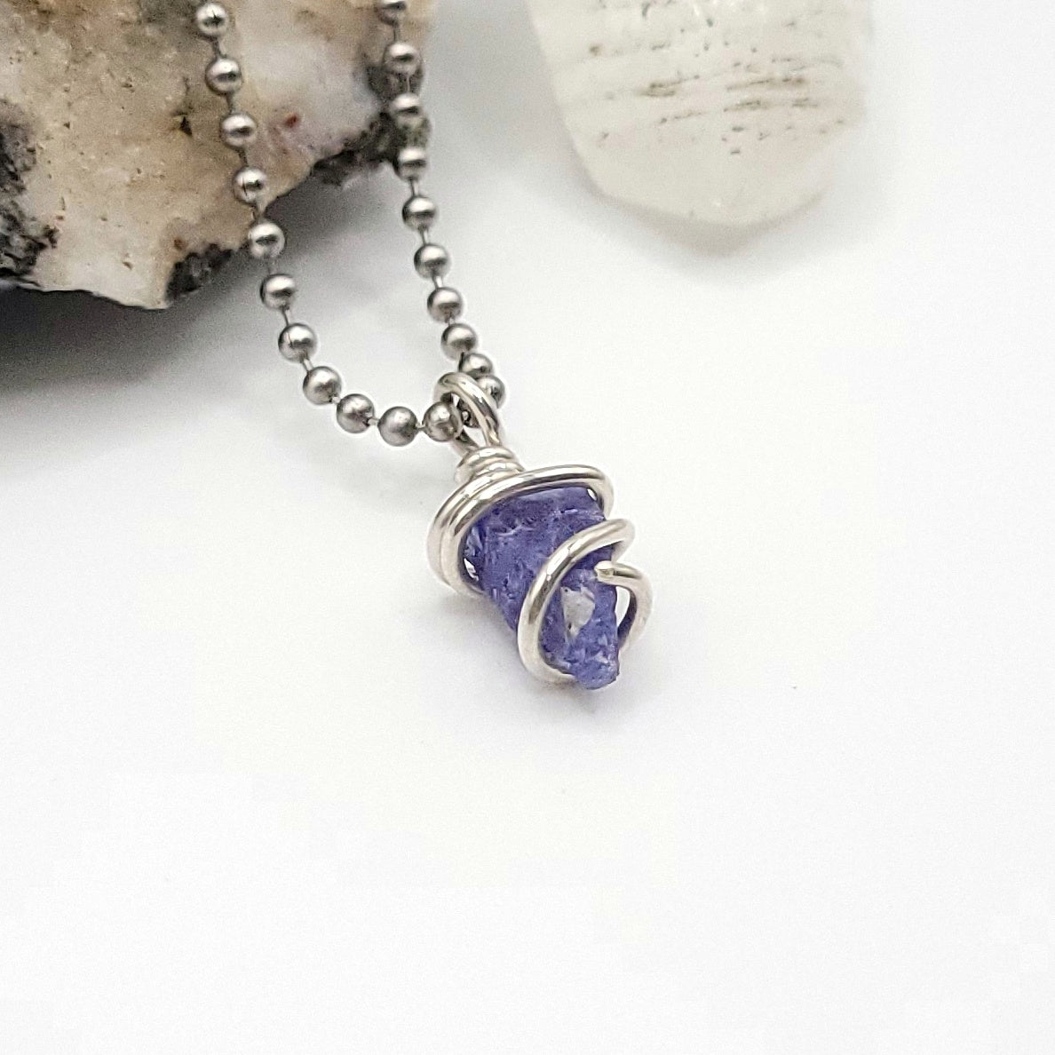 Raw Tanzanite Crystal Necklace in Silver