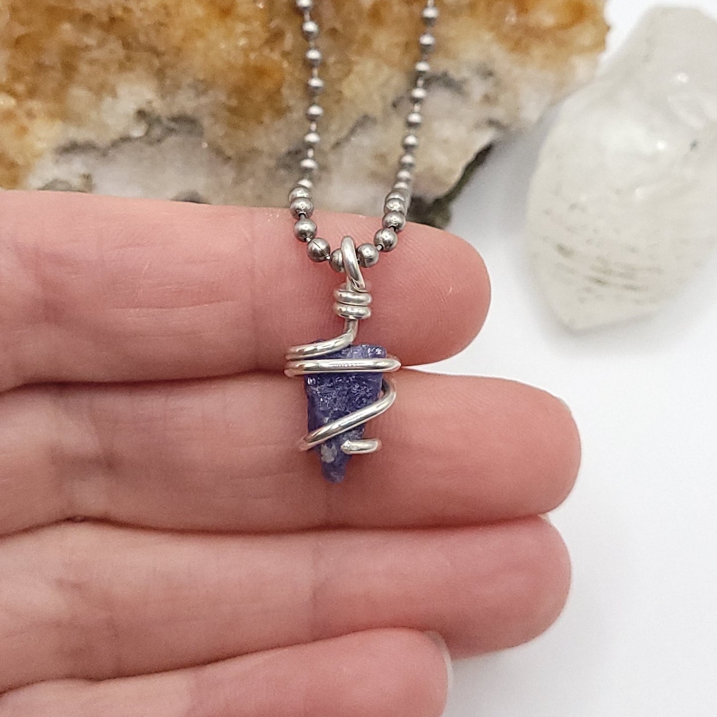 Raw Tanzanite Crystal Necklace in Silver