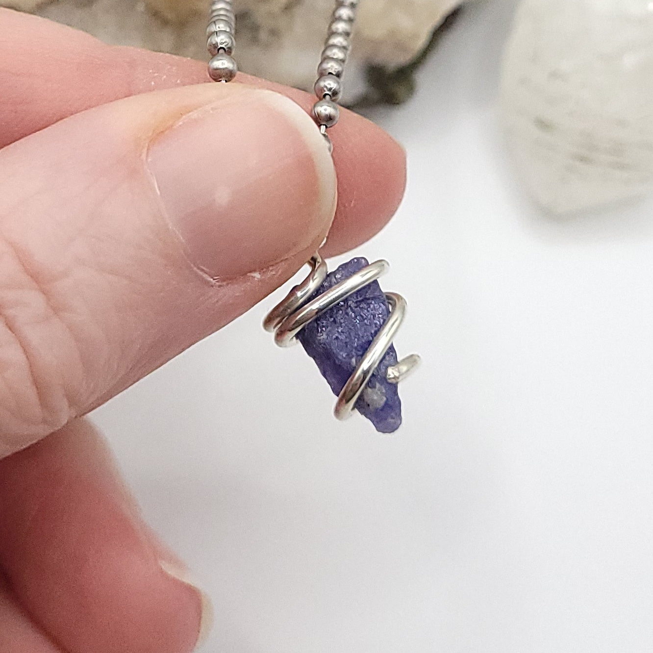Raw Tanzanite Crystal Necklace in Silver