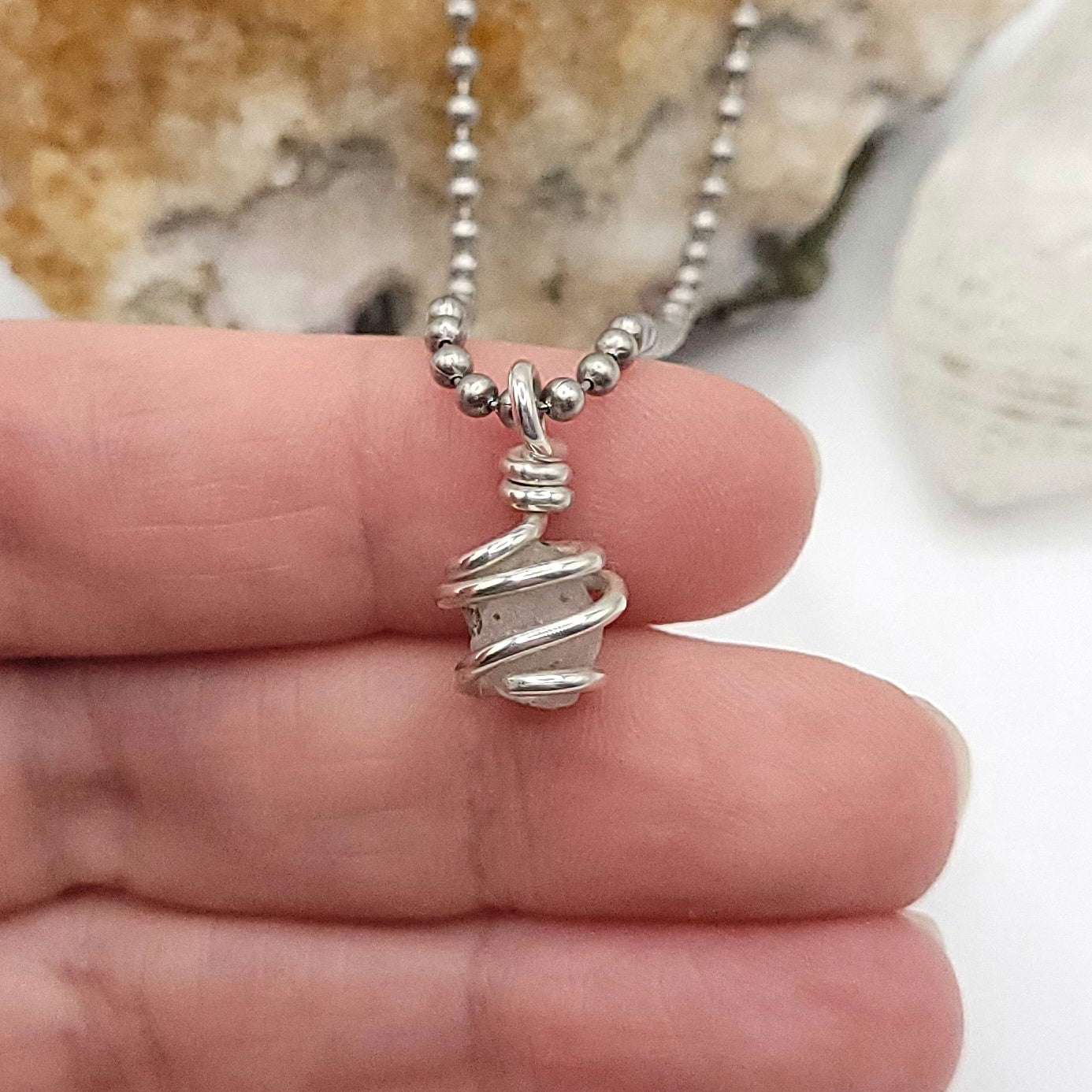 Raw Phenakite Crystal Necklace in silver