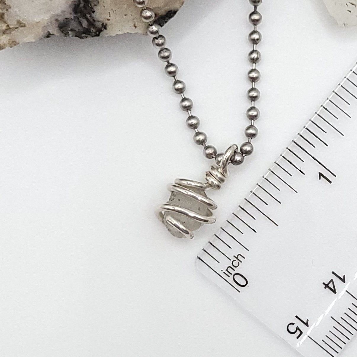 Raw Phenakite Crystal Necklace in silver, measurement about 3/4"