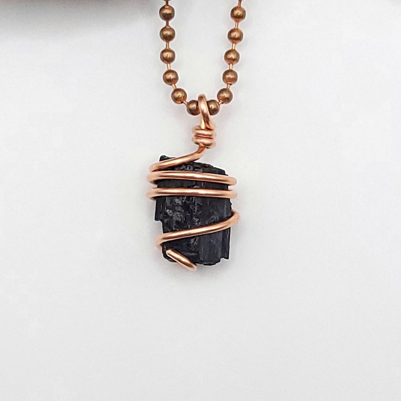 Raw Black Tourmaline Crystal Necklace in Copper