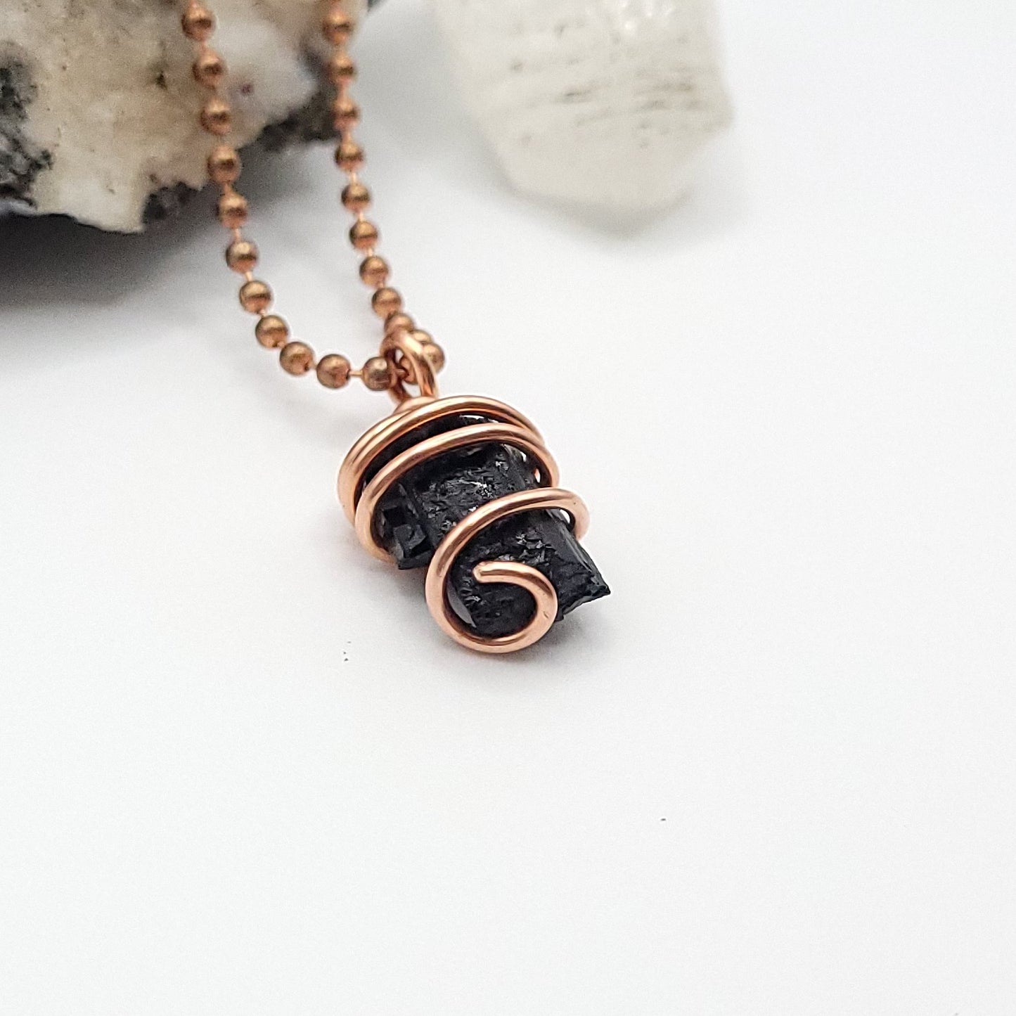 Raw Black Tourmaline Crystal Necklace in Copper
