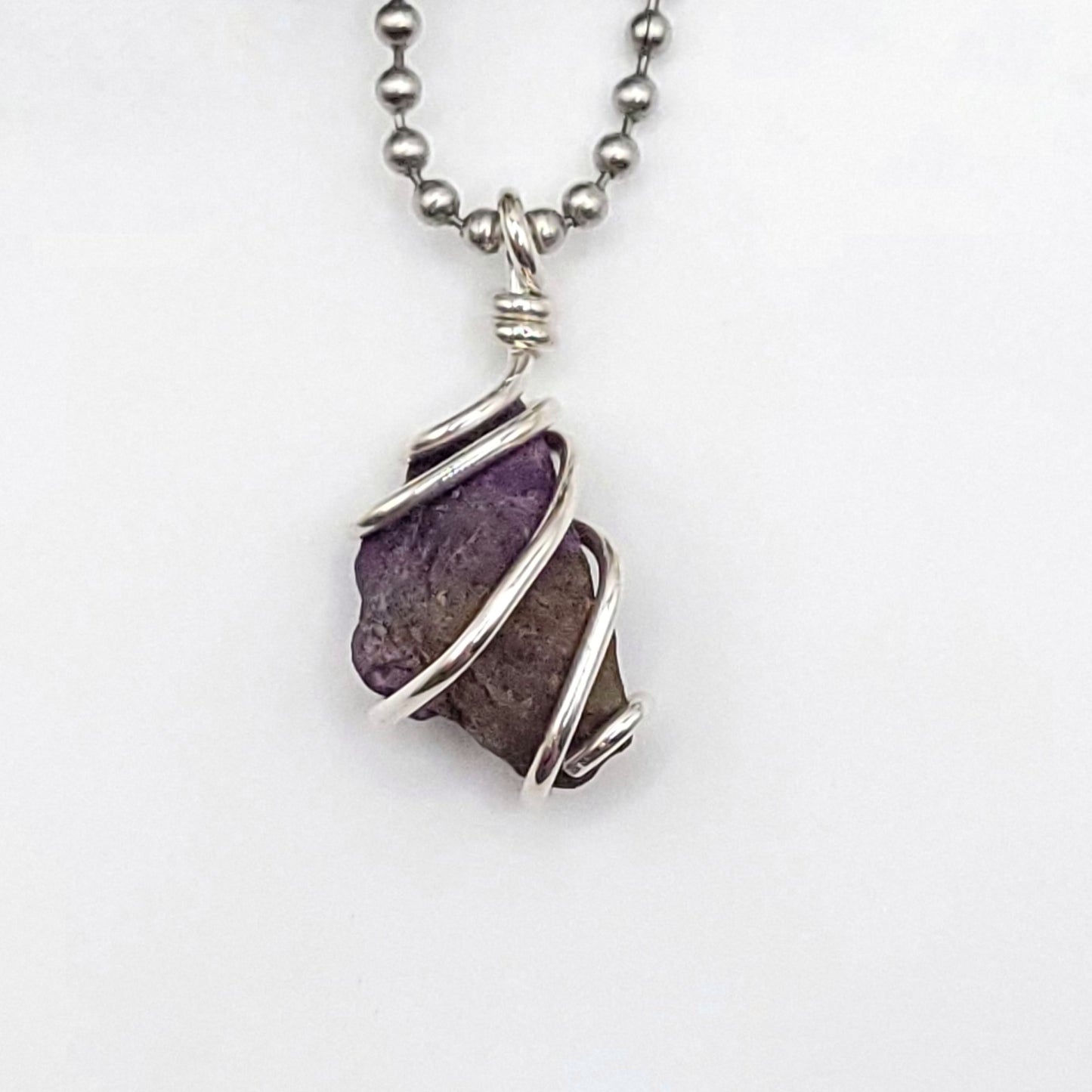 Raw Purpurite Crystal Necklace in Silver close up