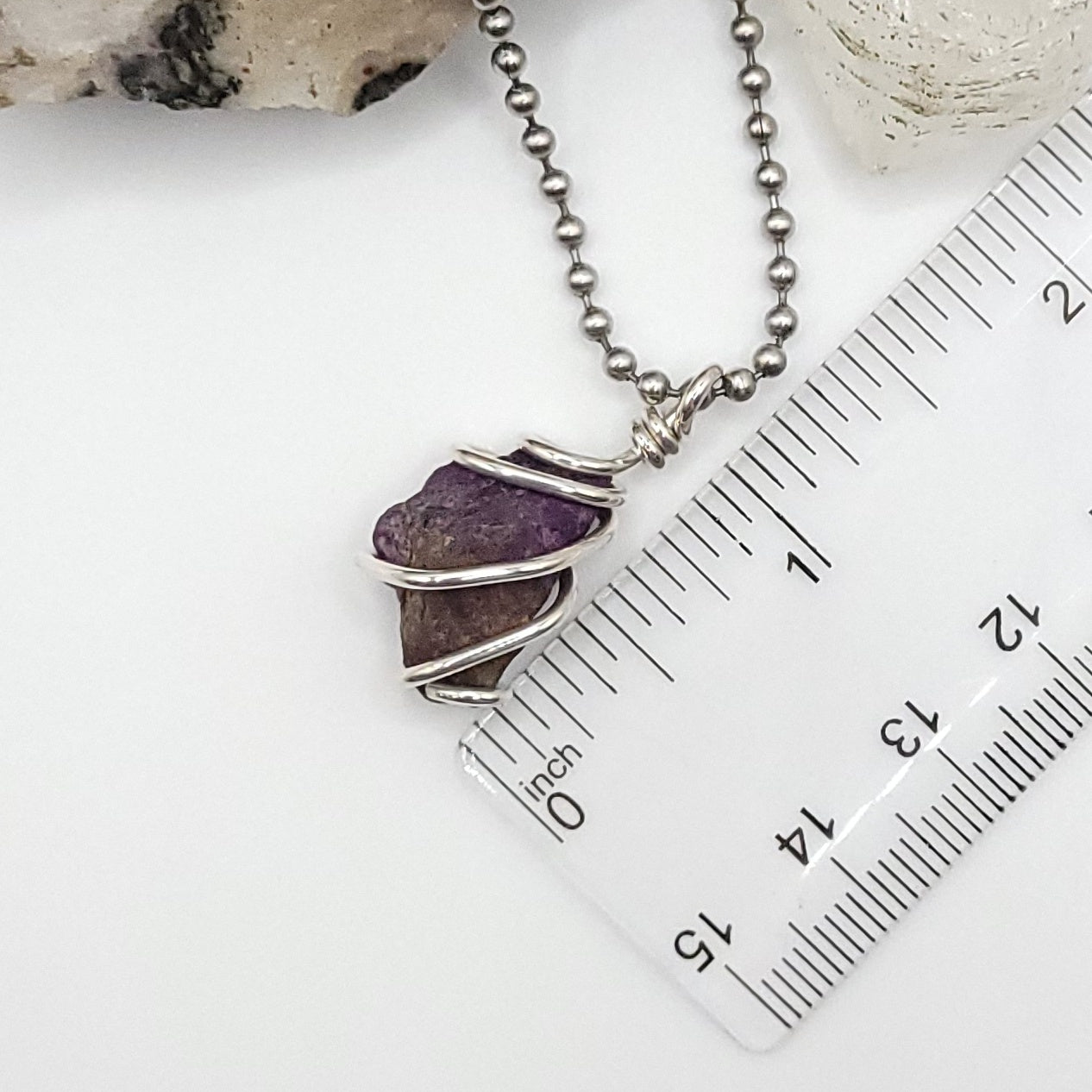 Raw Purpurite Crystal Necklace in Silver 1.15 inch