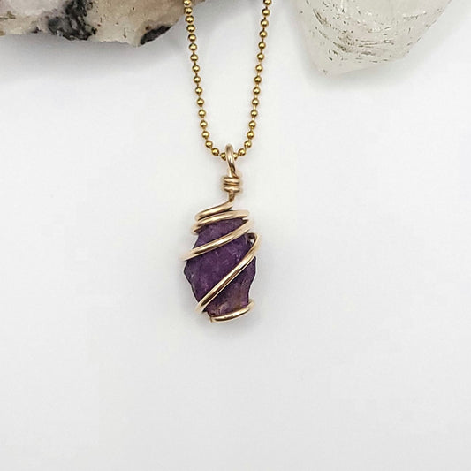 Raw Purpurite Crystal Necklace in Gold