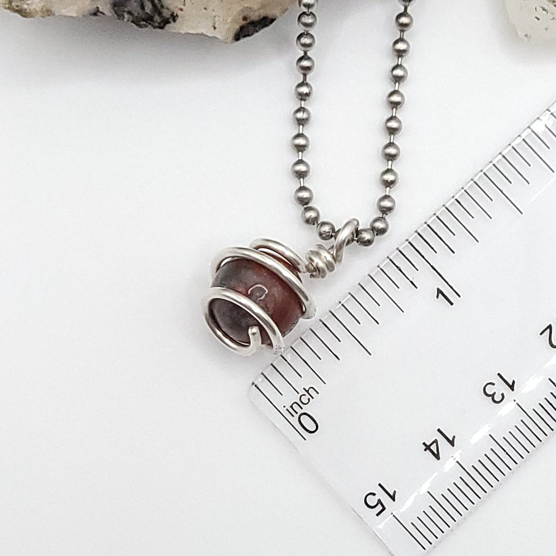 African Bloodstone Sphere Crystal Necklace in Silver measurement 1 inch