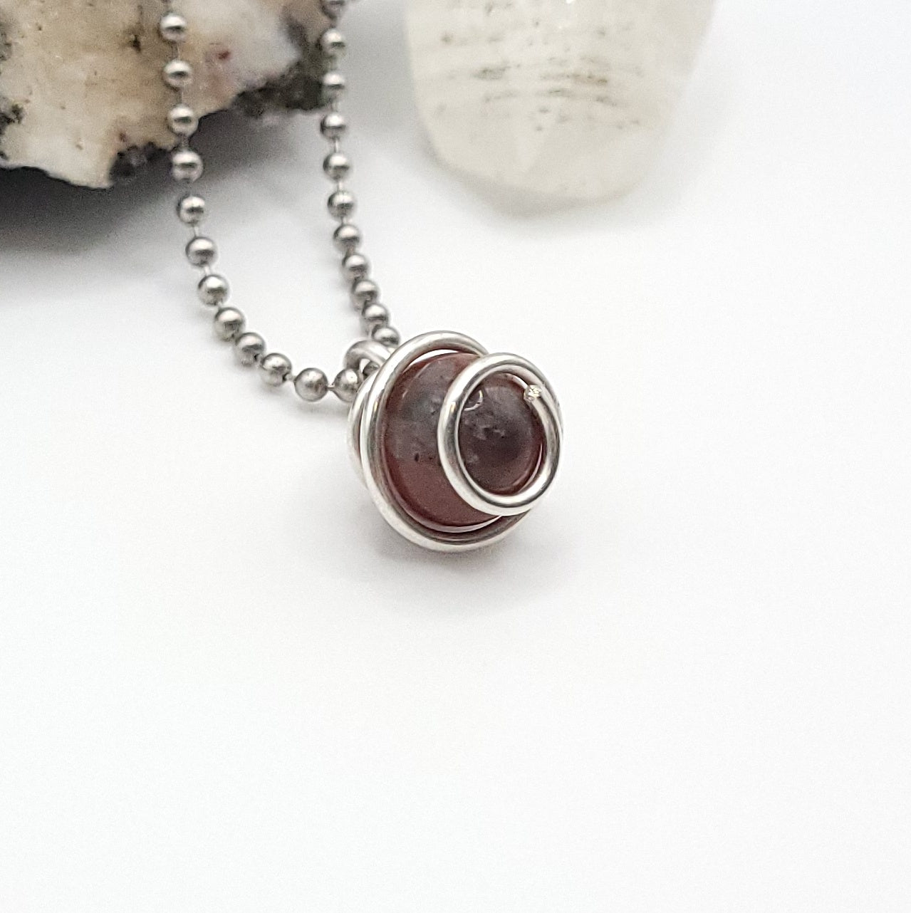 African Bloodstone Sphere Crystal Necklace in Silver bottom view