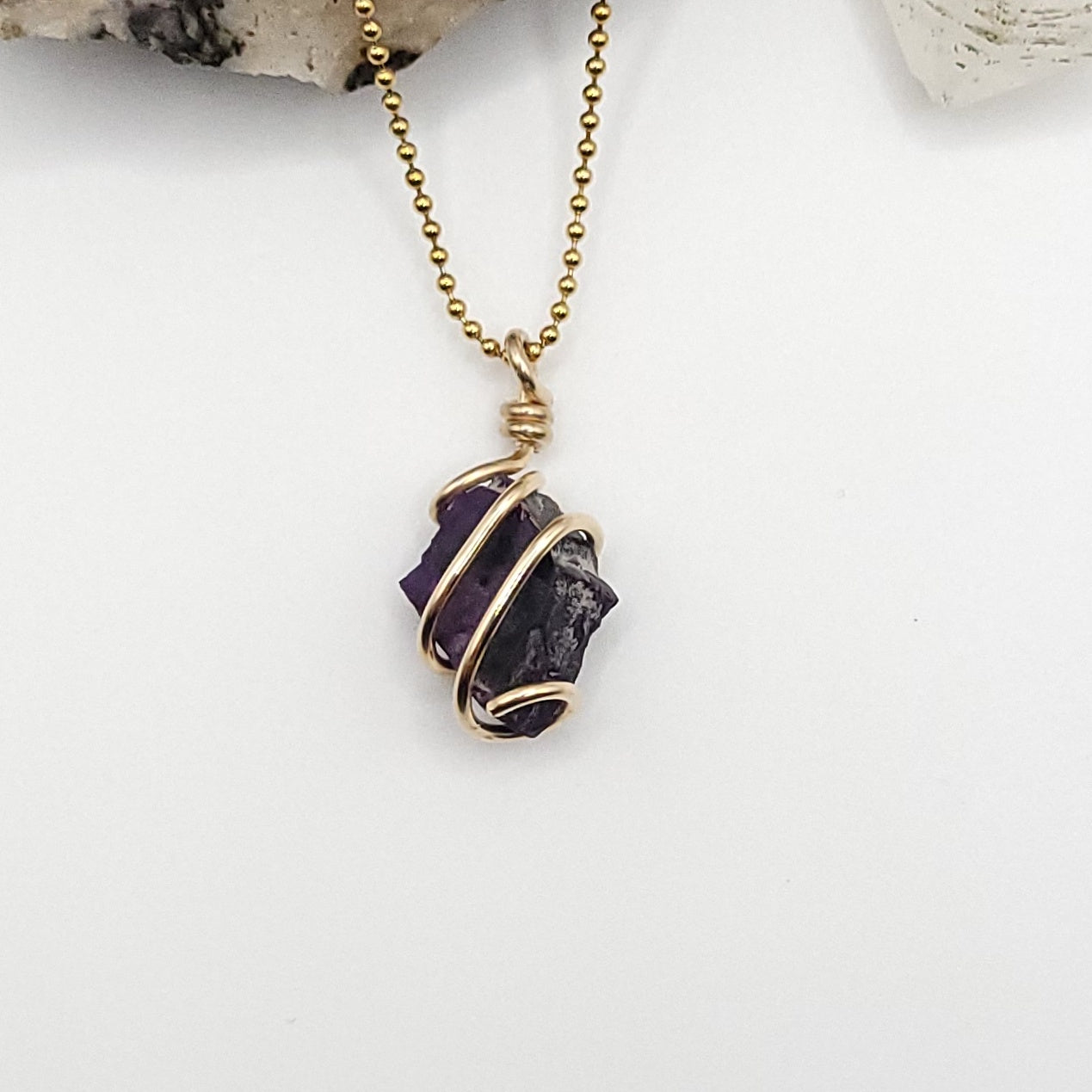 Raw Sugilite Crystal Necklace in Gold