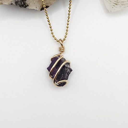 Raw Sugilite Crystal Necklace in Gold