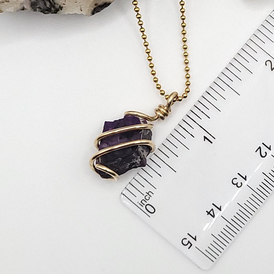 Raw Sugilite Crystal Necklace in Gold measurement
