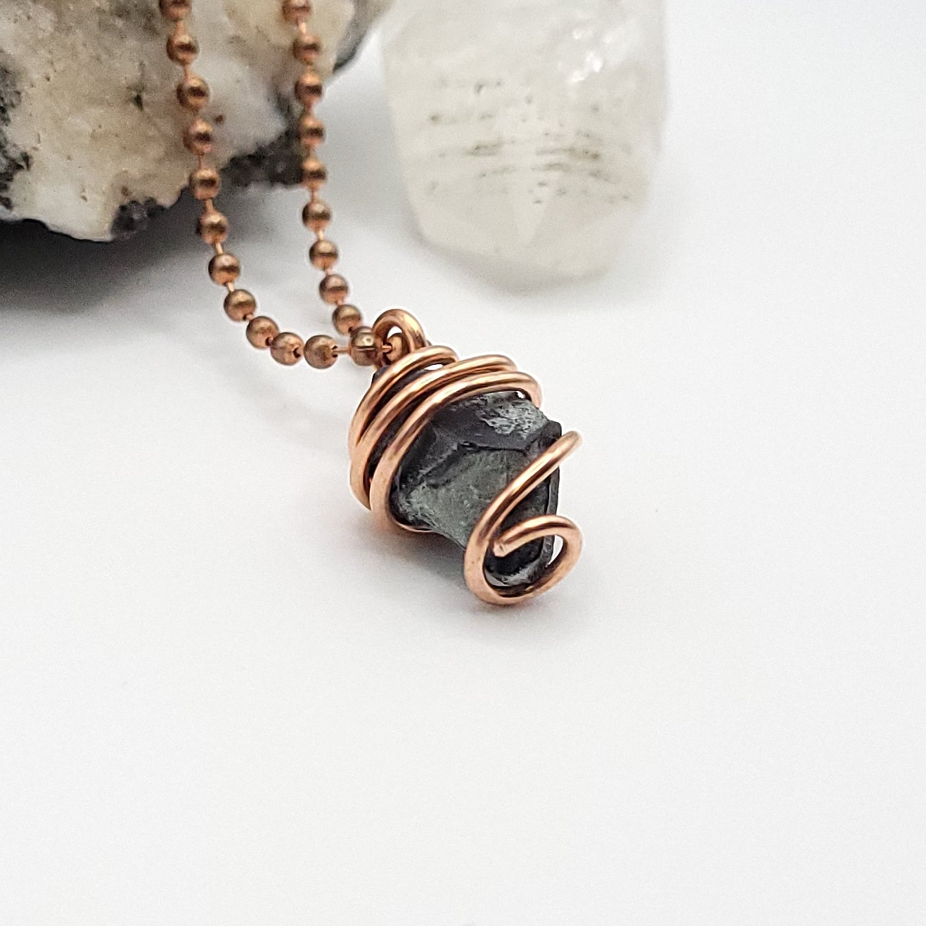 Raw Magnetite Crystal Necklace in Copper side view
