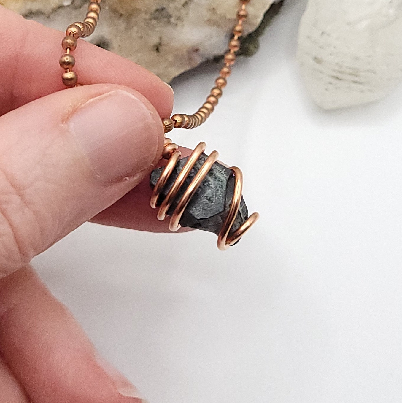 Raw Magnetite Crystal Necklace in Copper texture