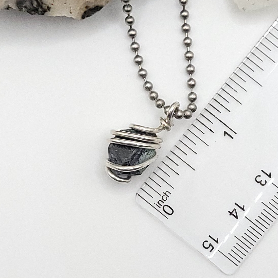 Raw Magnetite Crystal Necklace in Silver measurement