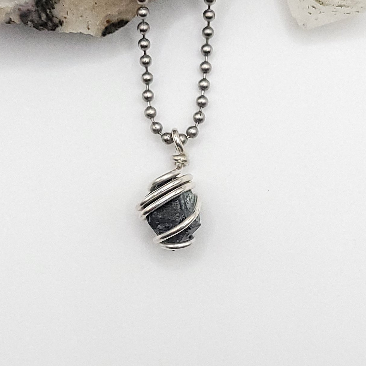 Raw Magnetite Crystal Necklace in Silver