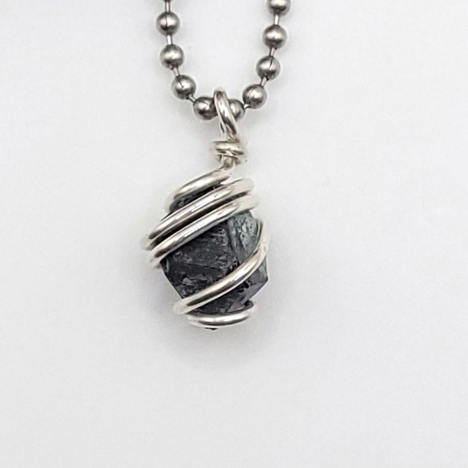 Raw Magnetite Crystal Necklace in Silver close up