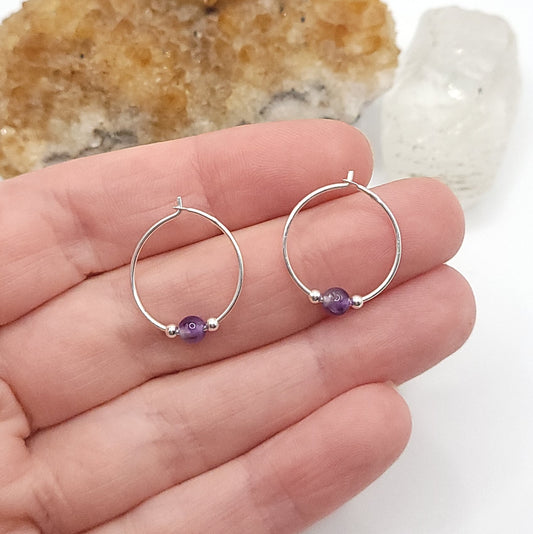 sterling silver amethyst hoop earrings