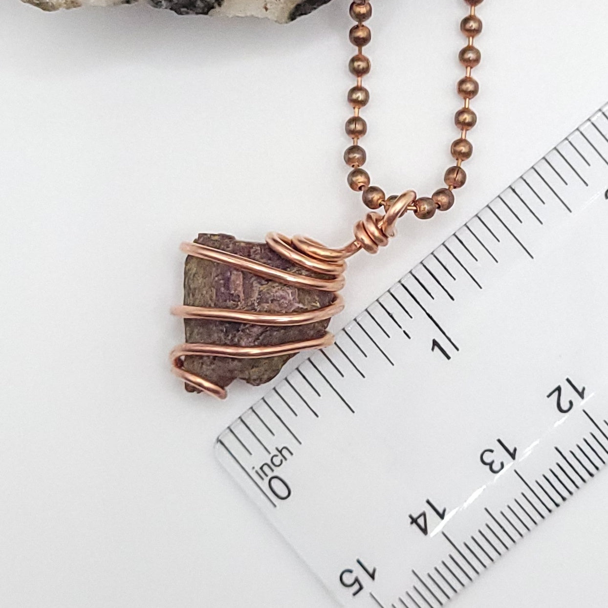 ruby necklace in copper measurement just over 1"