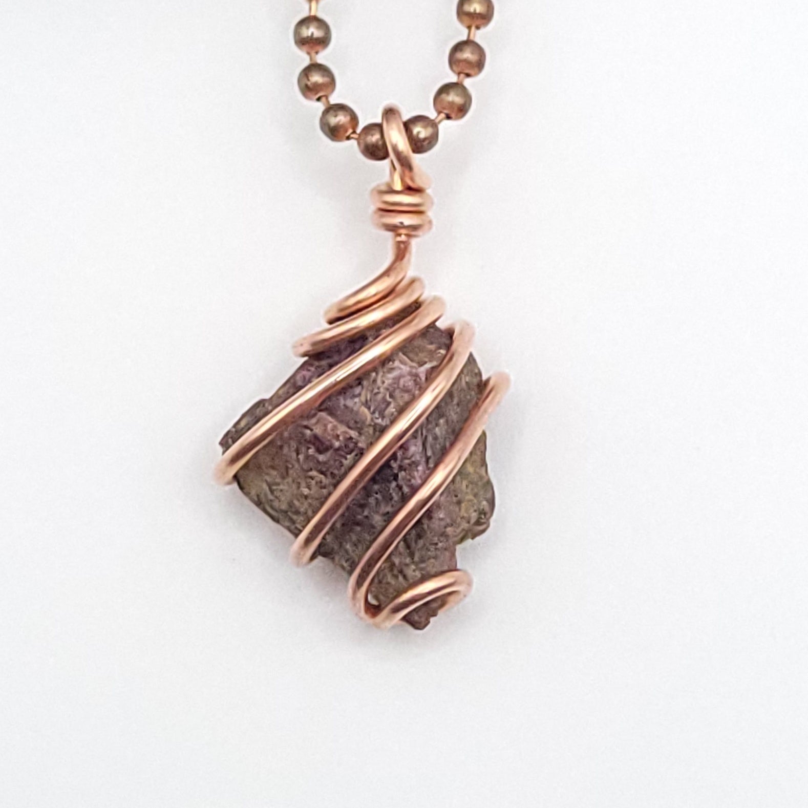 raw ruby necklace in copper close up