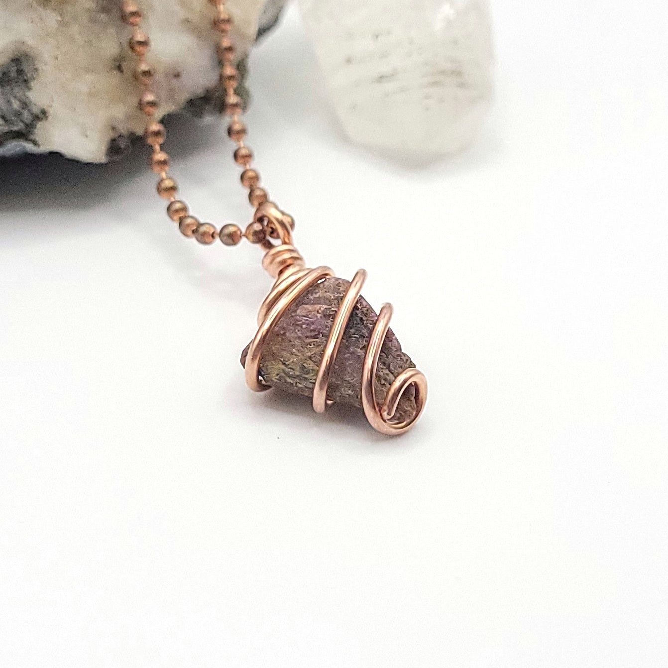 ruby necklace in copper side view