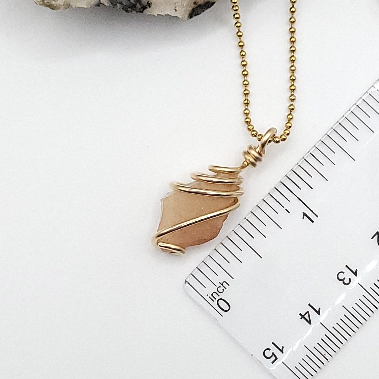 Raw Libyan Desert Glass Crystal Necklace in Gold measurement about 1.25"