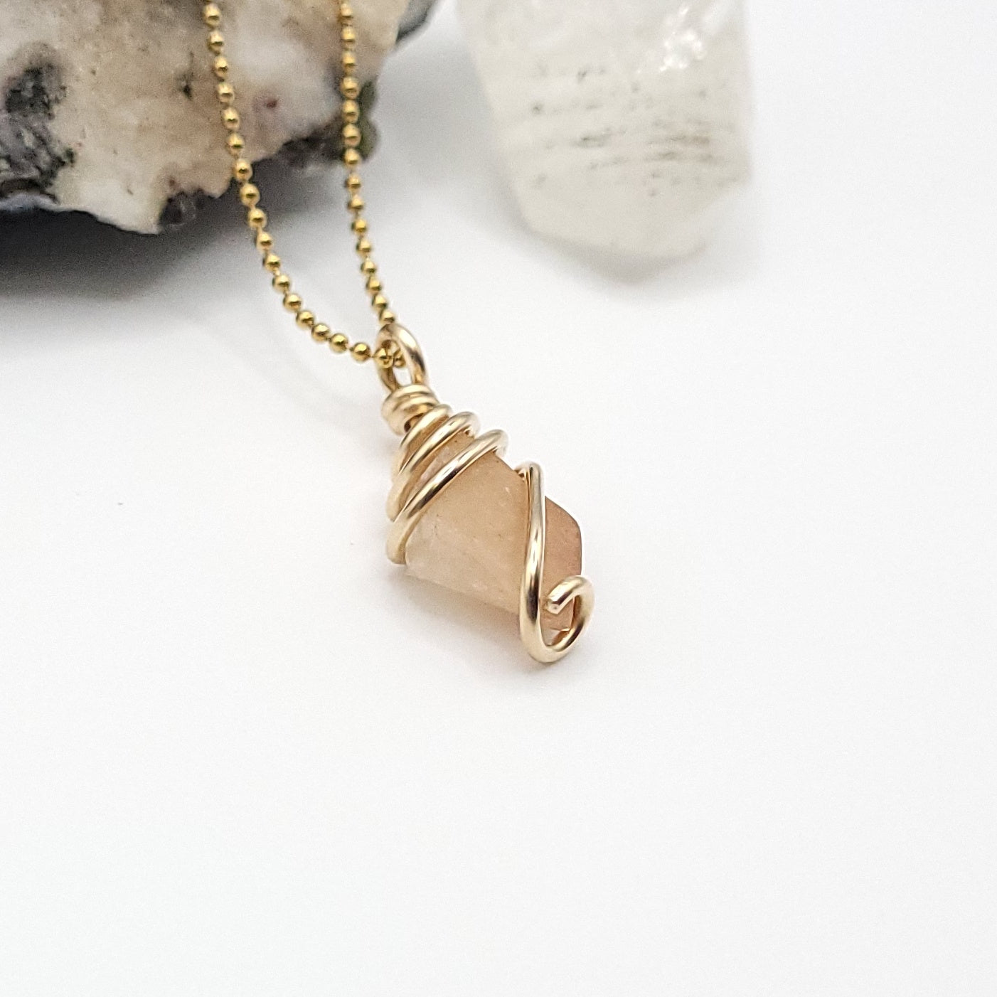 Raw Libyan Desert Glass Crystal Necklace in Gold side view