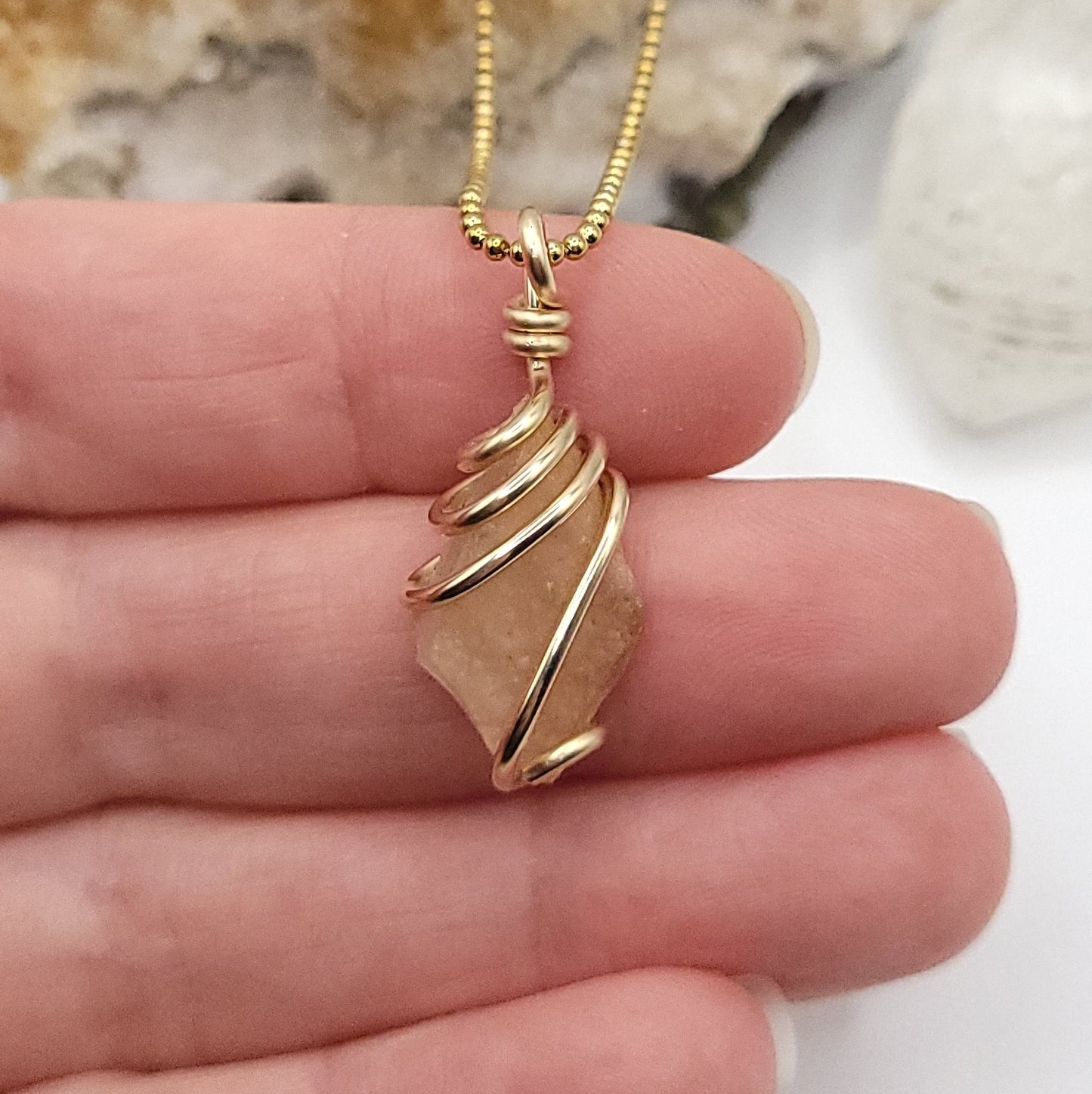 Raw Libyan Desert Glass Crystal Necklace in Gold
