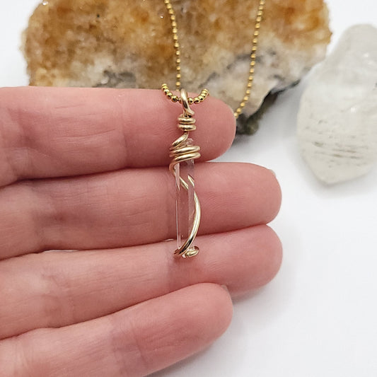 colombian lemurian quartz necklace in gold wire