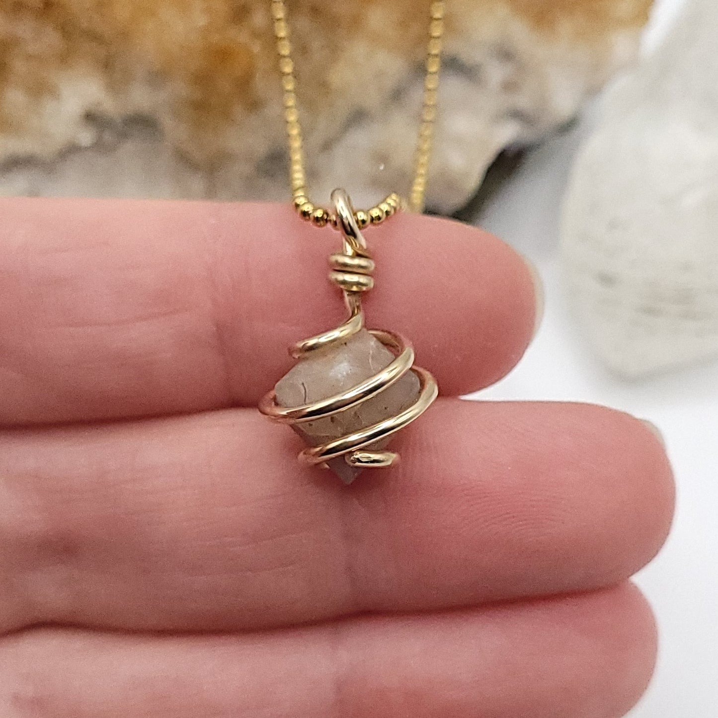 Beta Quartz Crystal Pendant in Gold